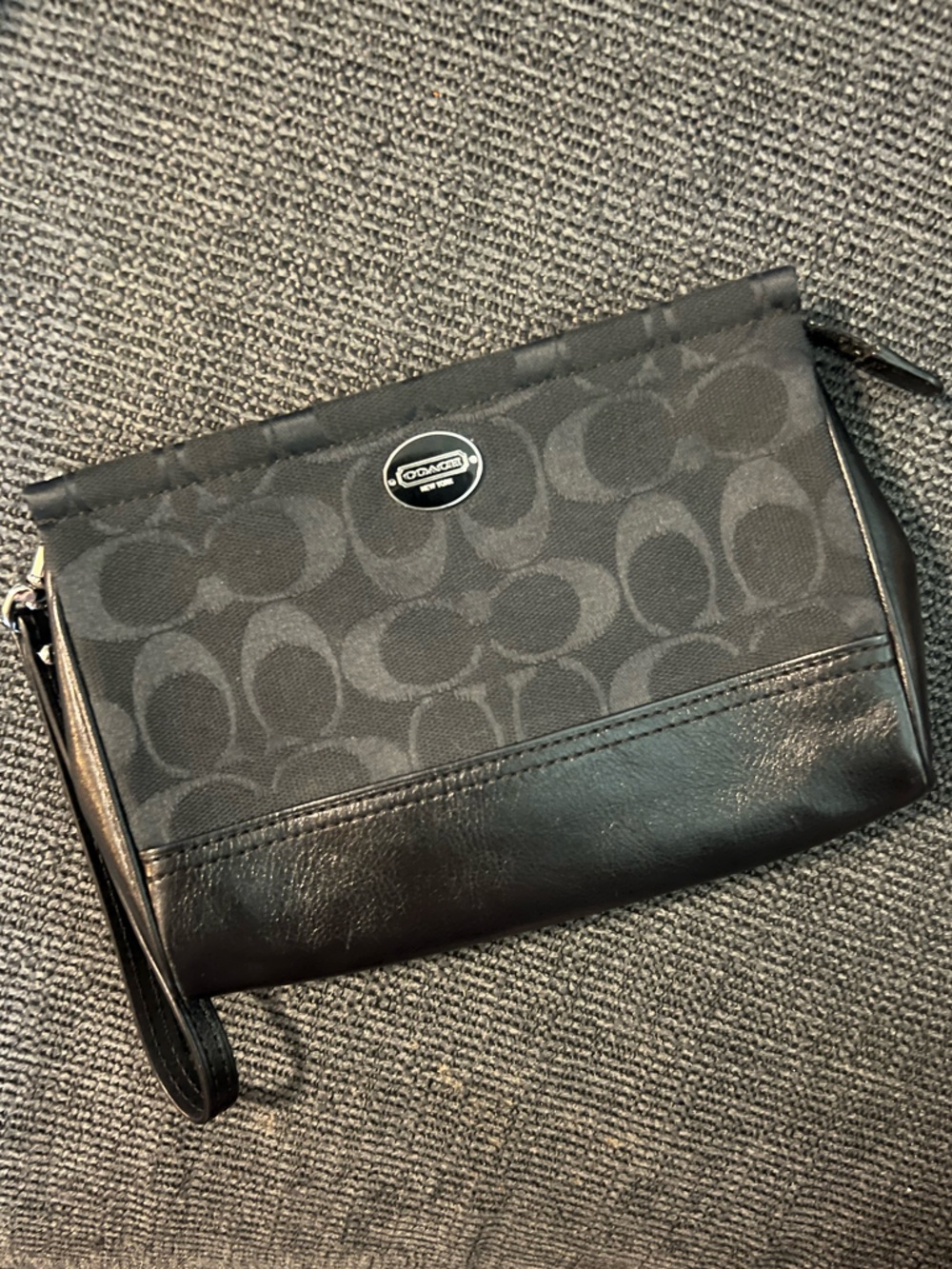 Coach Black Signature Canvas Wristlet with Leather Trim